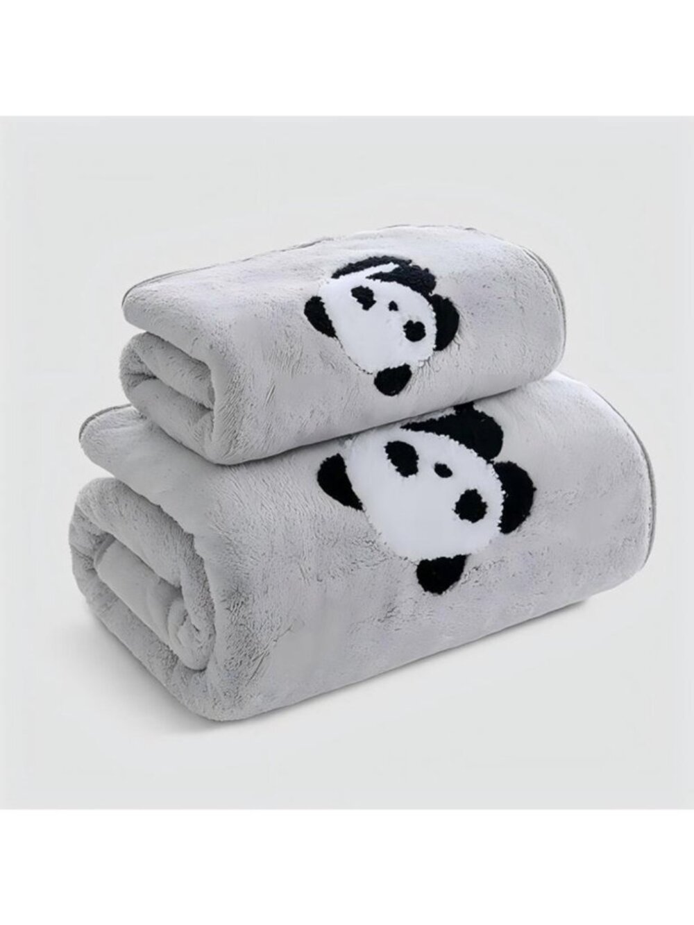2 Pcs Grey Cartoon Panda Bath towel set